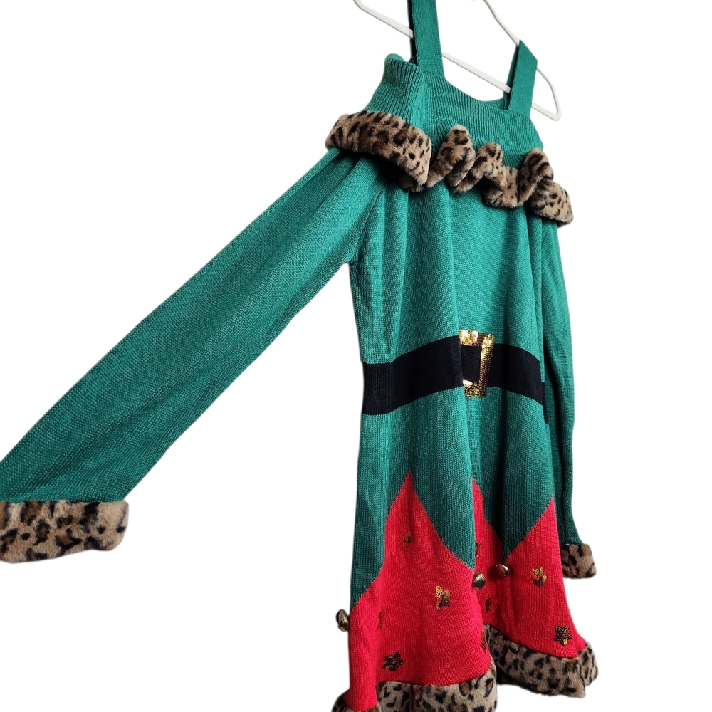 Holiday Time NWT Ugly Christmas Elf Dress Leopard Cheetah Faux Fur Women Size 2X - Picture 3 of 9